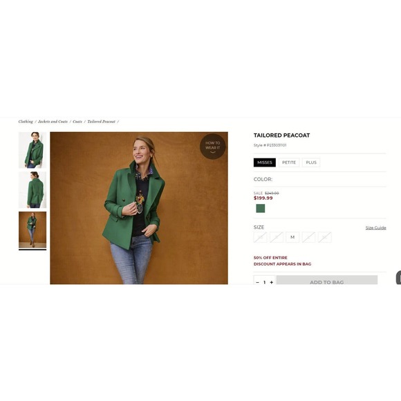 Talbots Tailored Peacoat Meadow Green Double Breasted Coat Women's Size Large - Picture 14 of 14